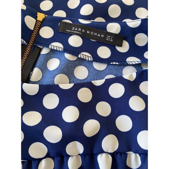 Zara Woman Shift Dress, Navy and White Polka Dot 3/4 Sleeve, Women's Size Large - Picture 8 of 9